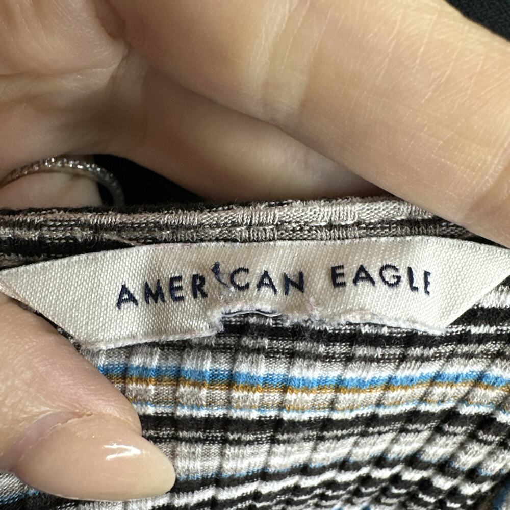 American Eagle Multicolor Striped Halter Dress Large Ribbed Open Back 90s Style - Picture 8 of 9